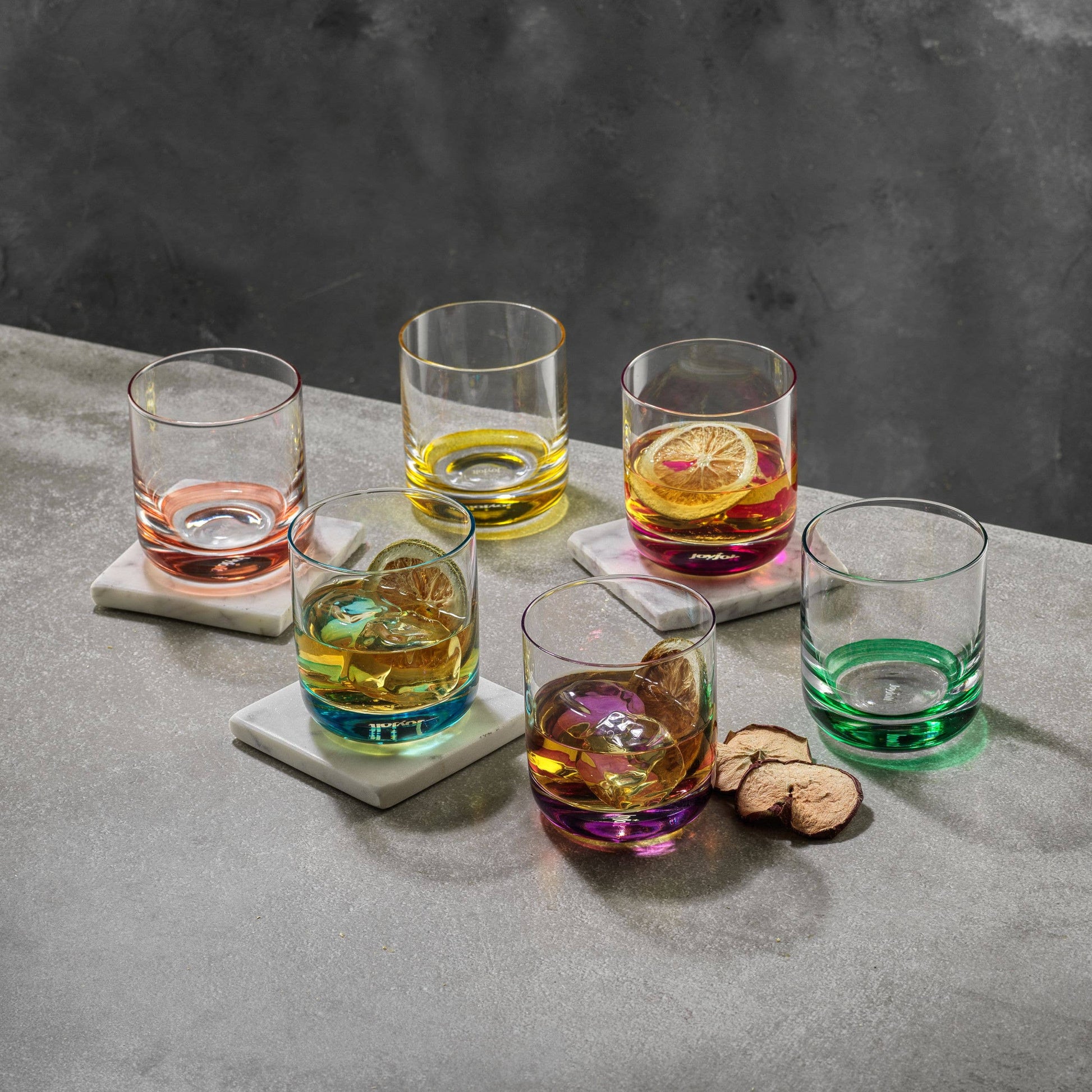 JoyJolt - Hue Colored Whiskey Tumbler Glasses, Set of 6 - Especially Kitchens