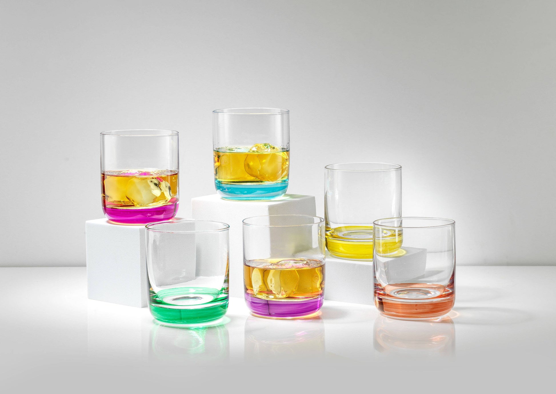 JoyJolt - Hue Colored Whiskey Tumbler Glasses, Set of 6 - Especially Kitchens
