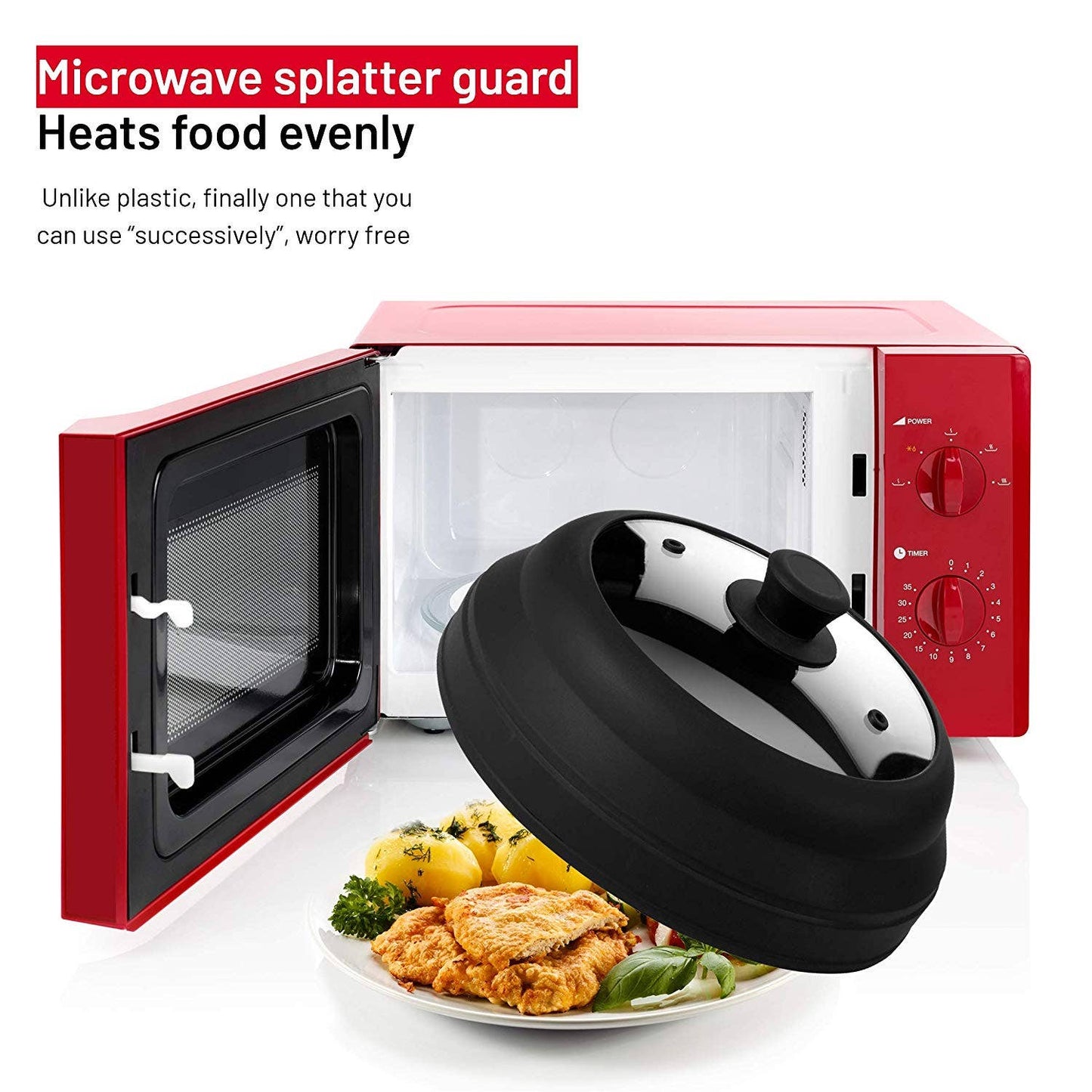 Microwave Glass Plate Cover Lid - Vented and Collapsible Bezrat