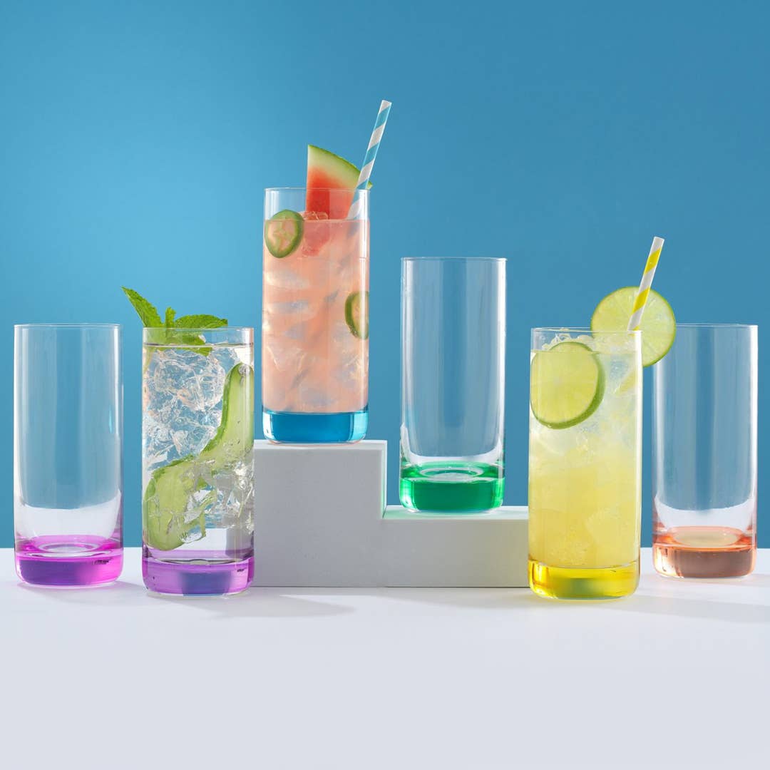 JoyJolt - JoyJolt Hue Colored Highball Drinking Glasses - Set of 6 - Especially Kitchens
