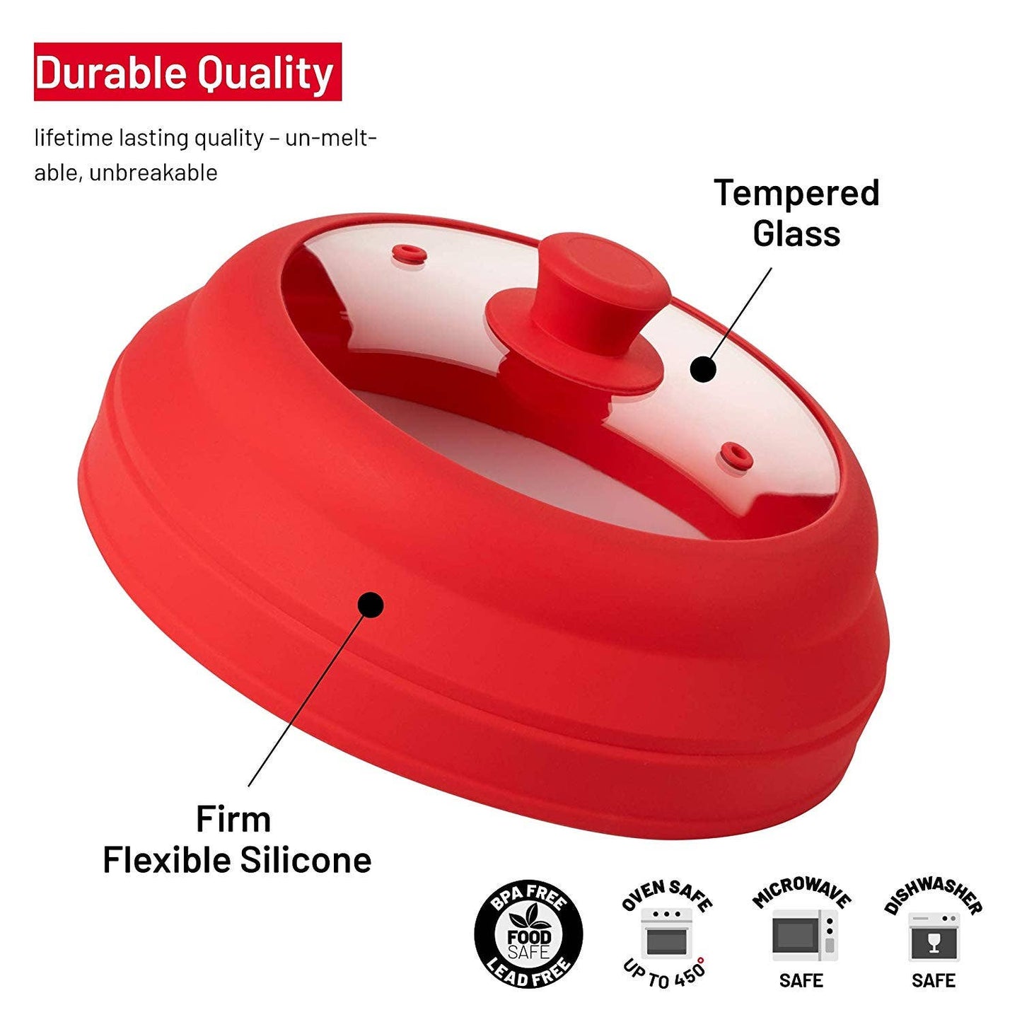 Microwave Glass Plate Cover Lid - Vented and Collapsible Bezrat