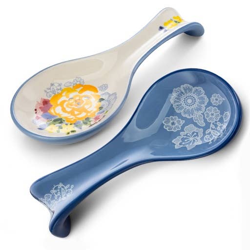 Kook Ceramic Spoon Rests, Set of 2: Floral Kook
