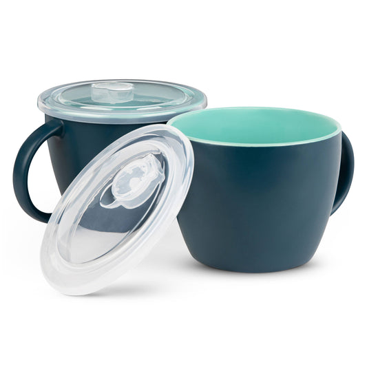 Kook Ceramic Soup Mugs, 25 oz, Set of 2: Navy/Jade Kook