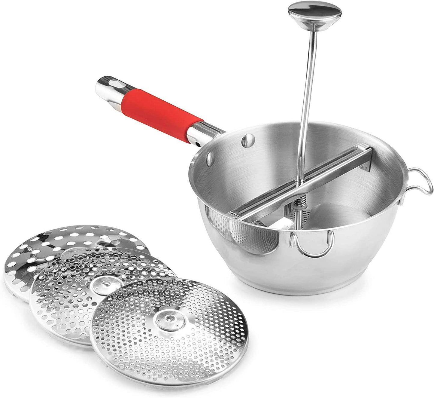 Stainless Steel Food Mill with 3 Grinder Discs-Red Handle Bezrat