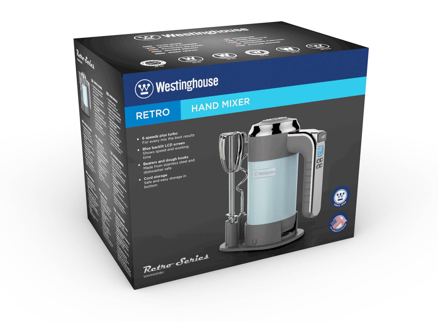 Westinghouse - 5 Speed Hand Mixer with Base - Retro Series, Beaters & Hooks: Black Westinghouse