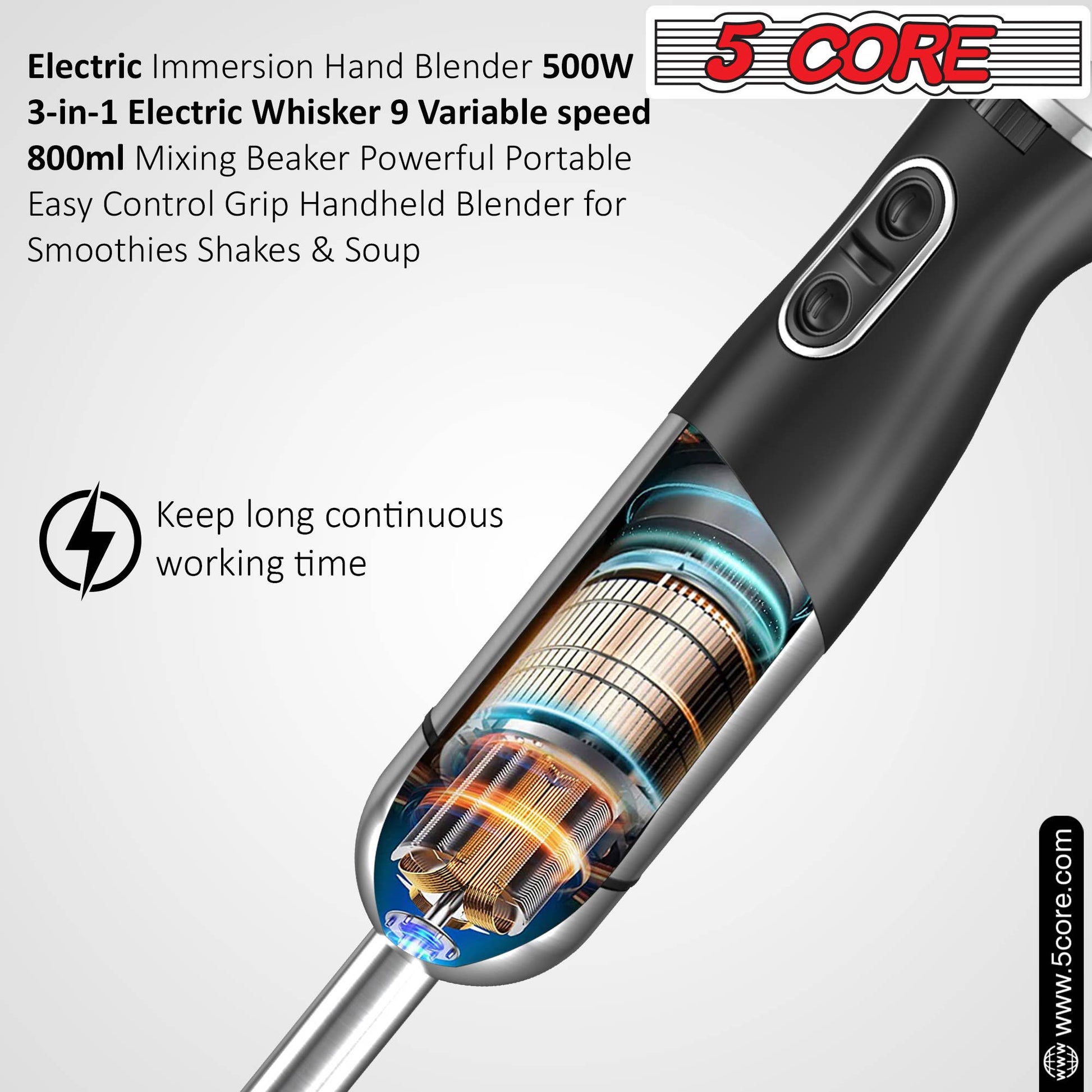 5 Core Inc. - 5 Core Immersion Blender Handheld 500W w 800ml Mixing Beaker 5 Core Inc.
