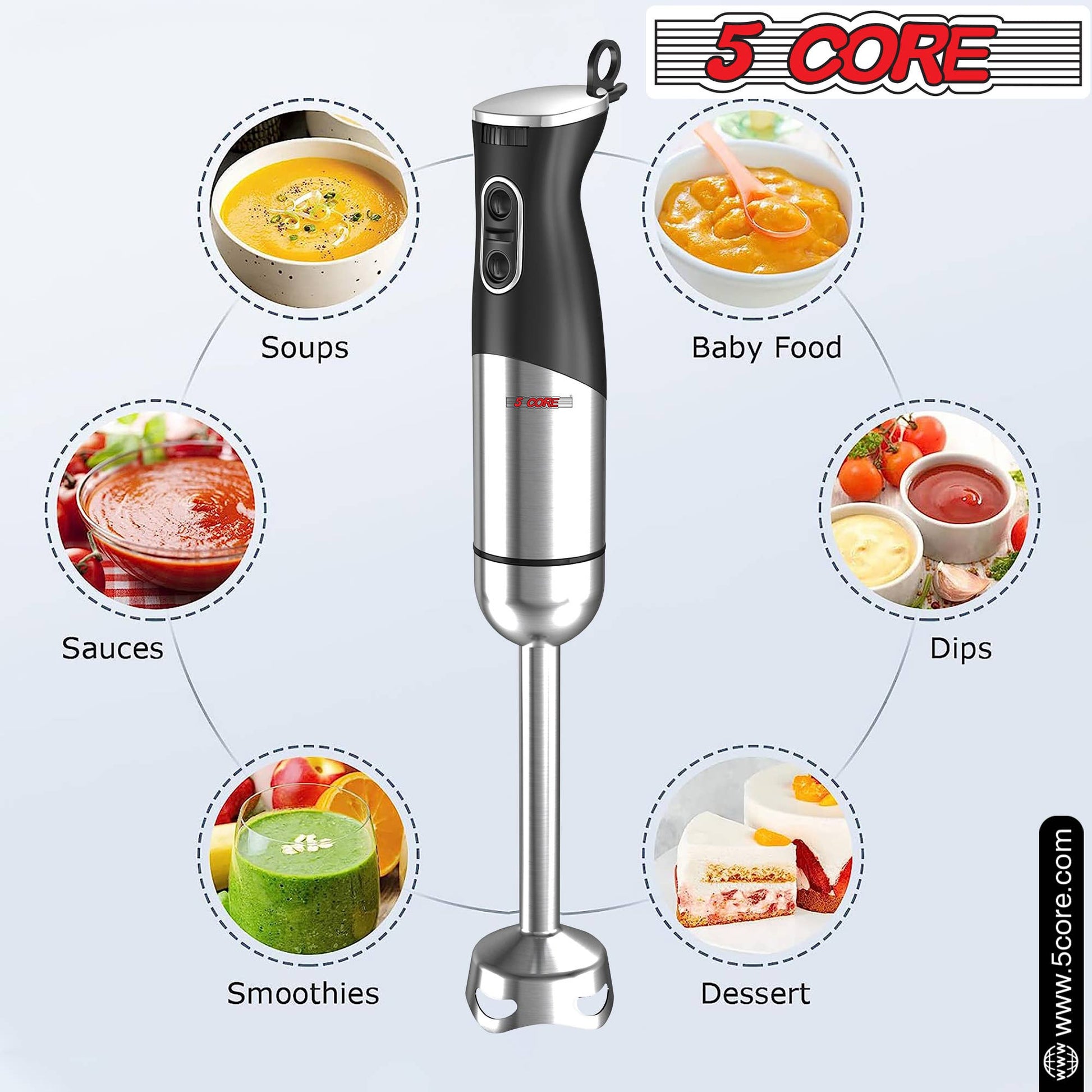 5 Core Inc. - 5 Core Immersion Blender Handheld 500W w 800ml Mixing Beaker 5 Core Inc.