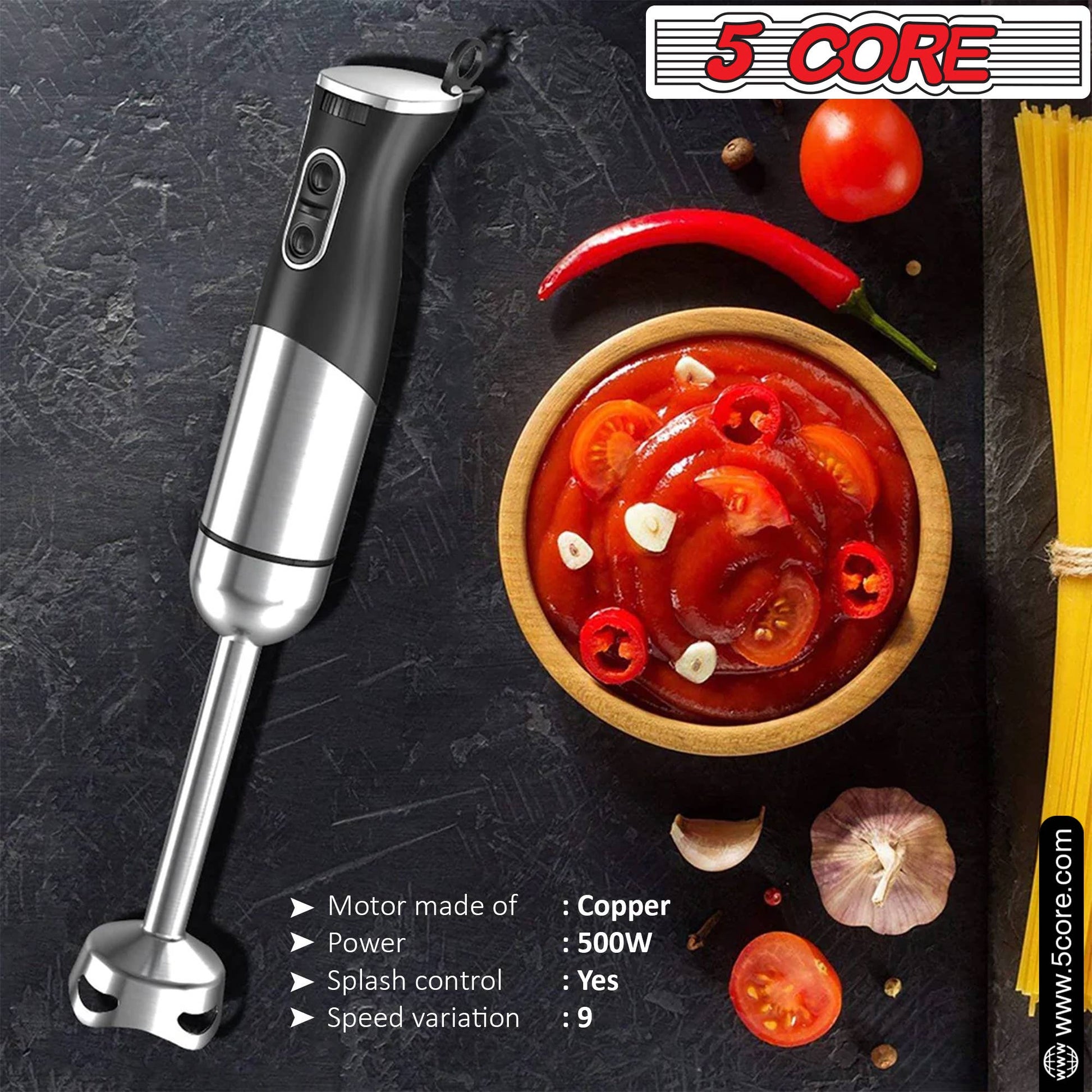 5 Core Inc. - 5 Core Immersion Blender Handheld 500W w 800ml Mixing Beaker 5 Core Inc.