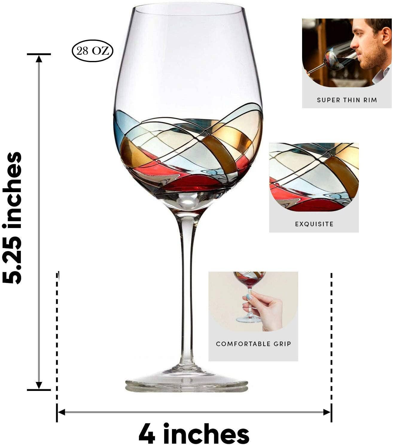 Bezrat Hand Painted Red Wine Glasses Set of 2 Bezrat