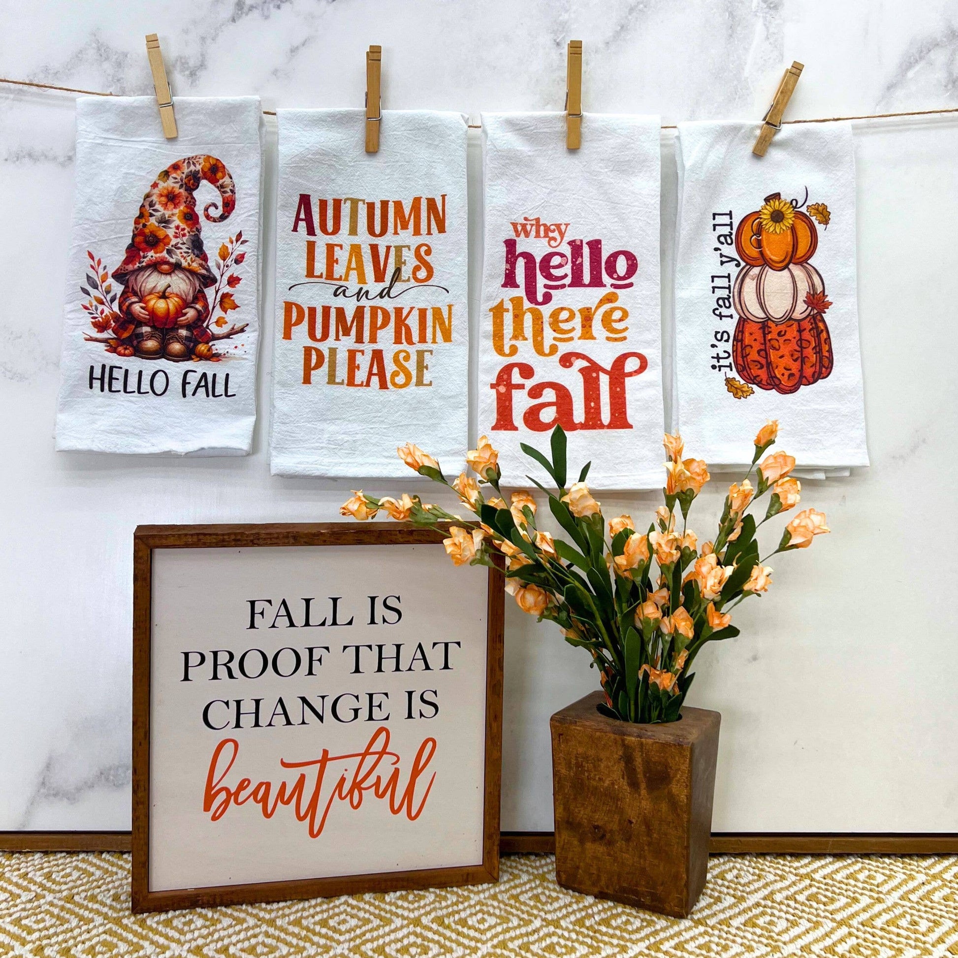Driftless Studios - Autumn Leaves and Pumpkin Please Fall Tea Towels Driftless Studios