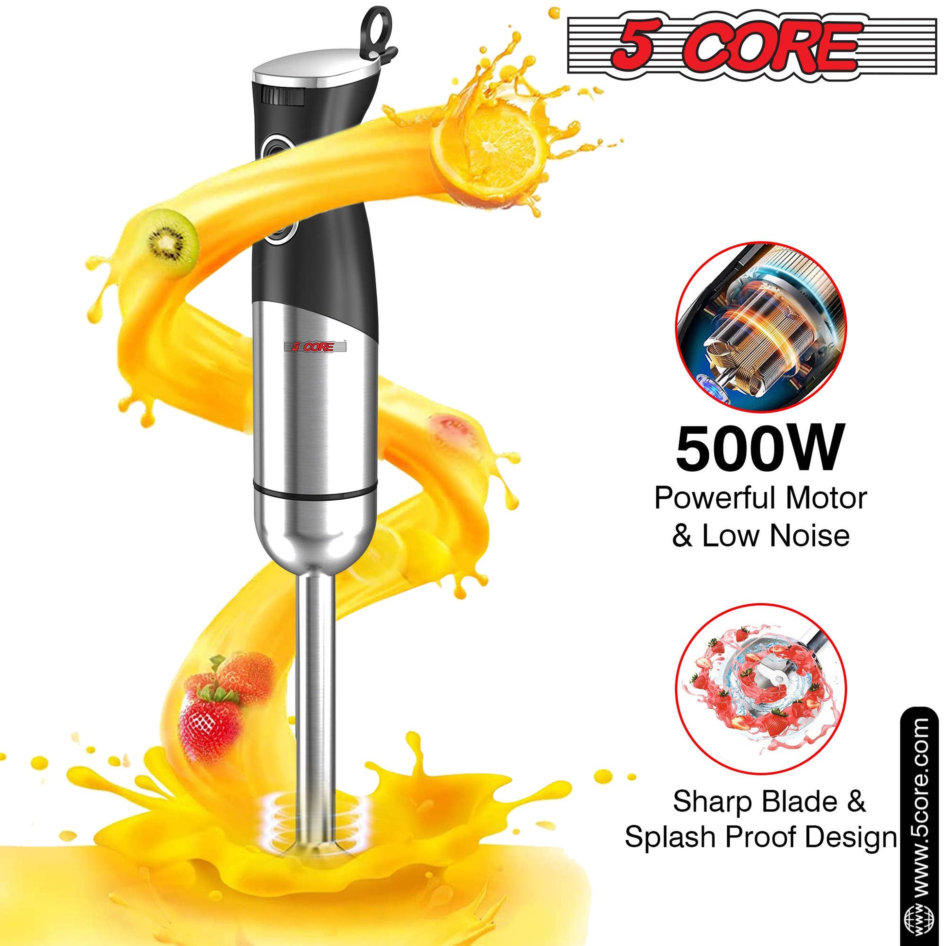 5 Core Inc. - 5 Core Immersion Blender Handheld 500W w 800ml Mixing Beaker 5 Core Inc.