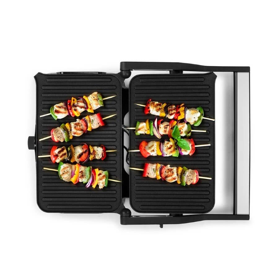 Holstein Housewares - 2-SLICE PANINI PRESS + 180° GRILL: BLACK/STAINLESS STEEL Holstein Housewares