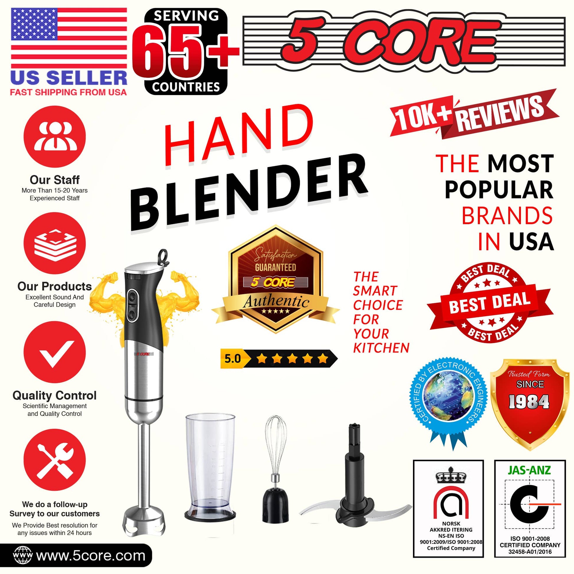 5 Core Inc. - 5 Core Immersion Blender Handheld 500W w 800ml Mixing Beaker 5 Core Inc.