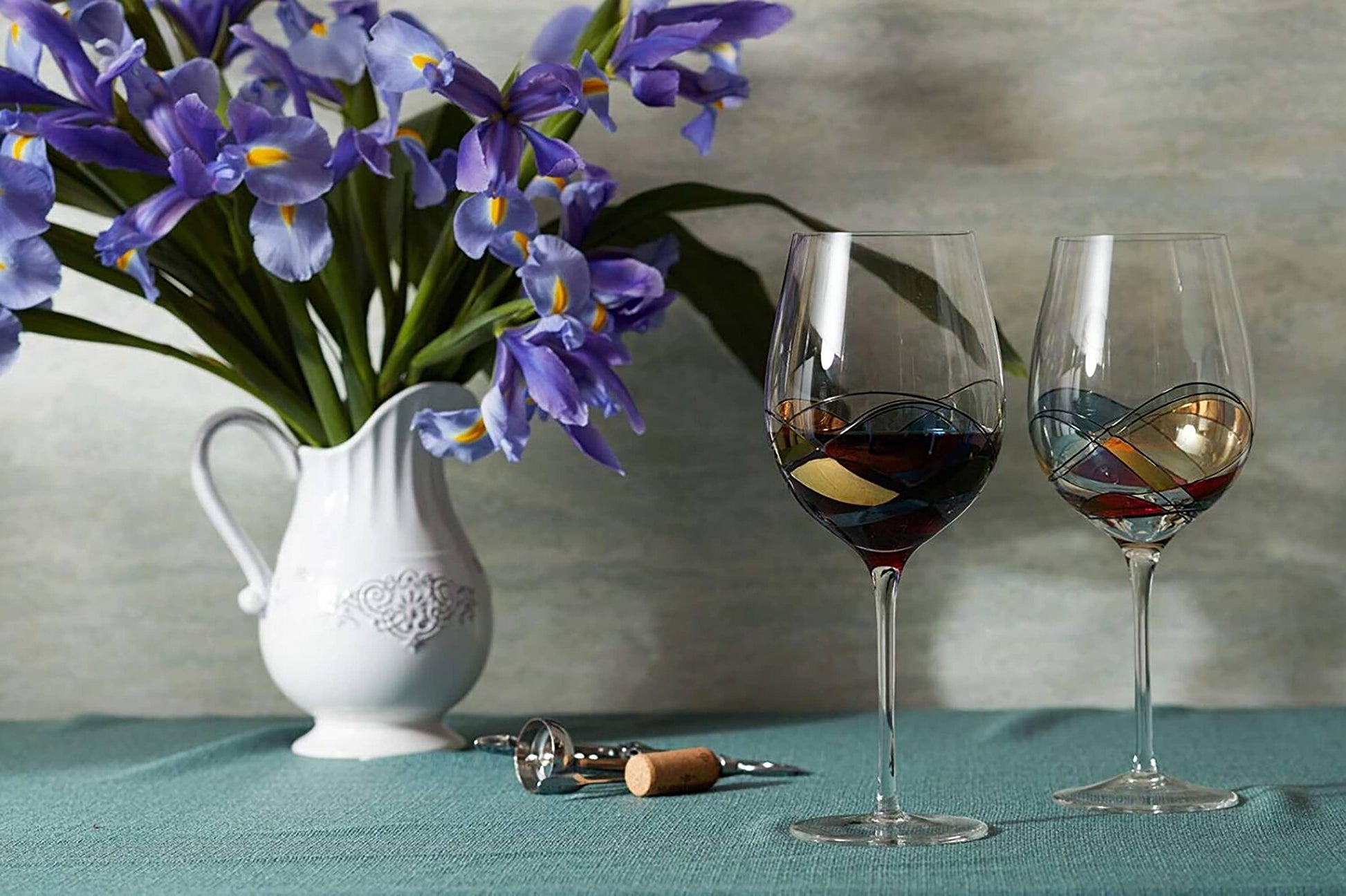 Bezrat Hand Painted Red Wine Glasses Set of 2 Bezrat