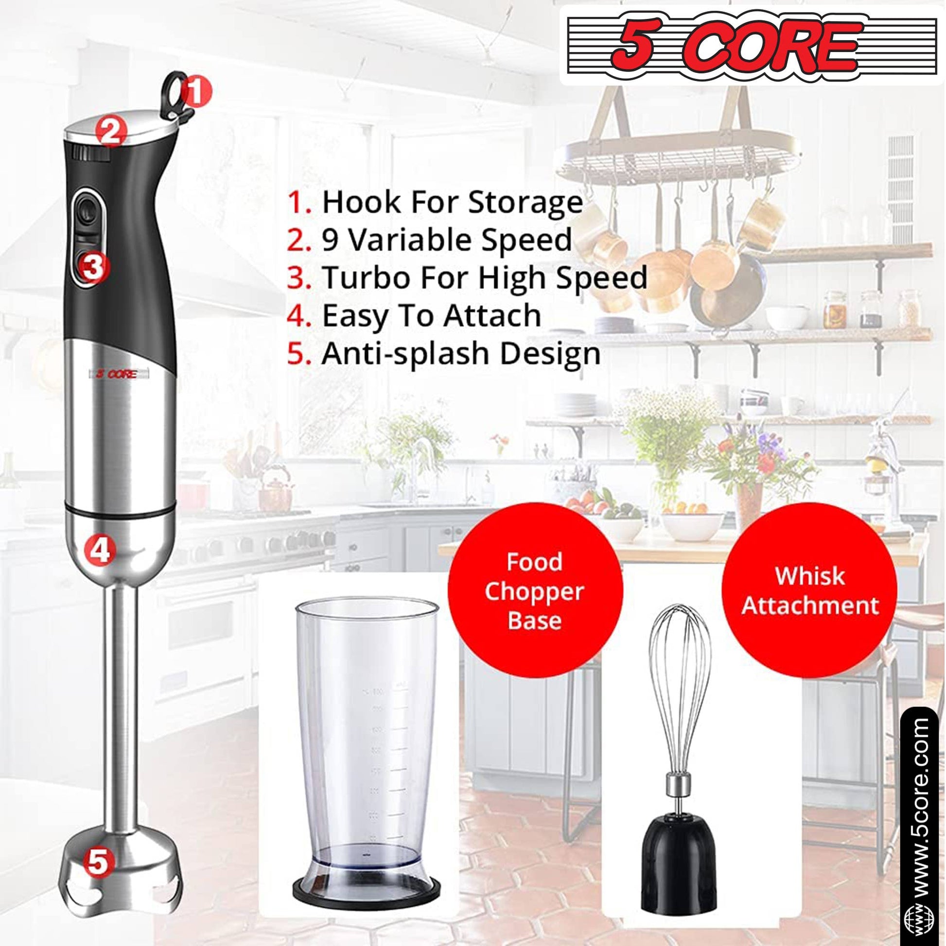 5 Core Inc. - 5 Core Immersion Blender Handheld 500W w 800ml Mixing Beaker 5 Core Inc.