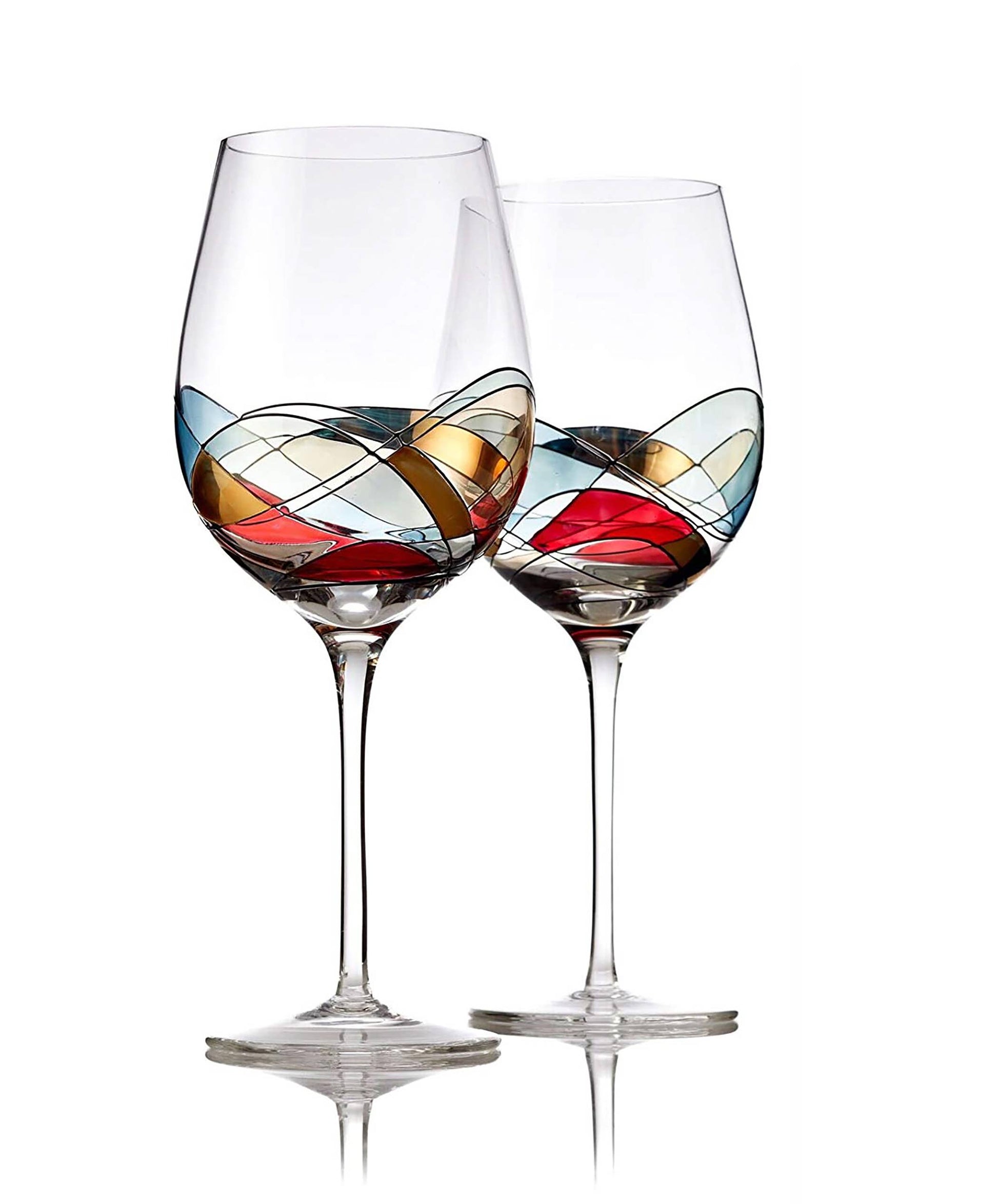 Bezrat Hand Painted Red Wine Glasses Set of 2 Bezrat