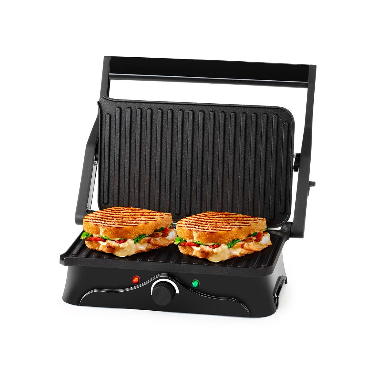 Holstein Housewares - 2-SLICE PANINI PRESS + 180° GRILL: BLACK/STAINLESS STEEL Holstein Housewares